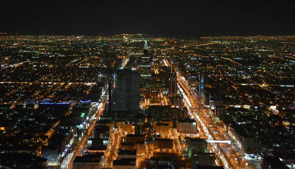 The Riyadh, Saudi Arabia skyline at night
